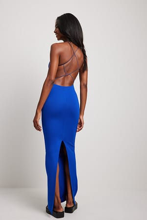 Blue NA-KD Party Back Detailed Maxi Dress