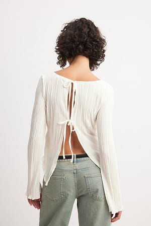 White Back Tie Strap Long Sleeve Top