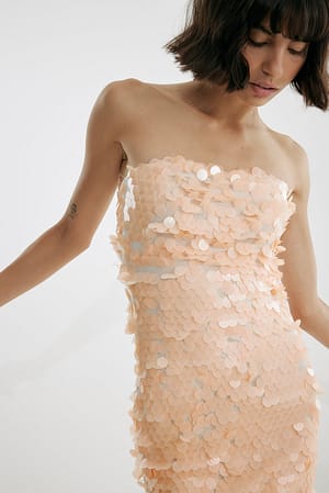 Cream Bandeau Sequin Mini Dress