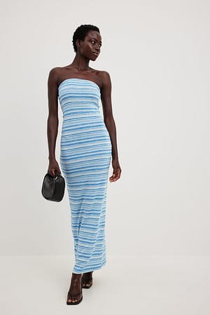 Blue Stripe Bandeau Striped Maxi Dress