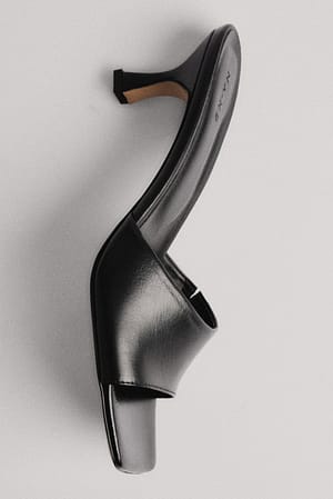 Black Basic mules i läder med stilettklack