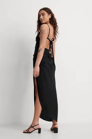 Black Draped Linen Dress