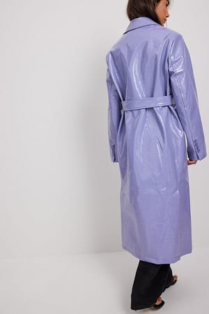 Belted Croco Pu Coat Purple | NA-KD