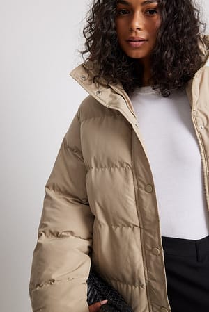 Beige NA-KD Recycled Belted Padded Jacket