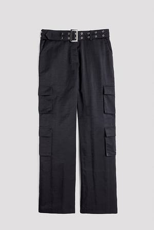 Black Belted Utility Cargo Pants
