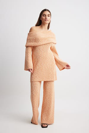 Big Collar Knitted Long Sweater Outfit