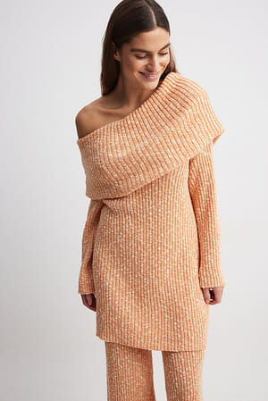 Apricot Big Collar Knitted Long Sweater