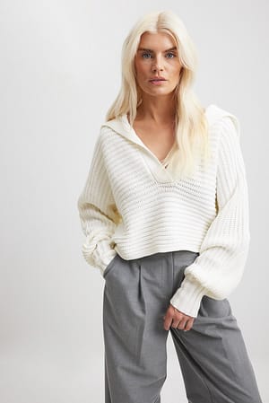 White Big Collar Chunky Knitted Sweater