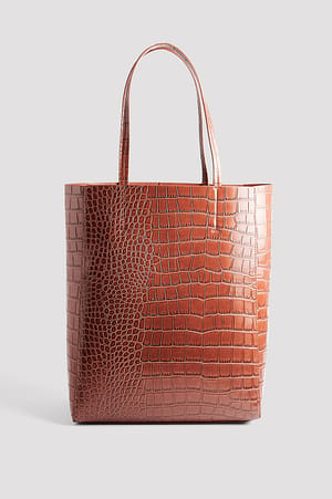Brown Croco Stor shoppingtaske med krokodillemønster