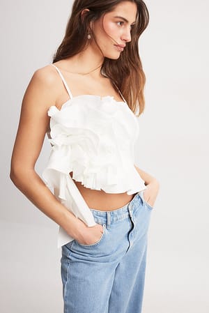 Off White Big Flower Detail Fitted Top