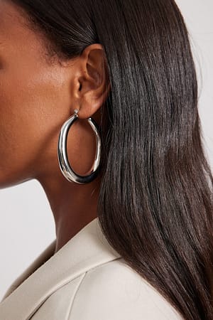 Silver Big Oval Shaped Hoops
