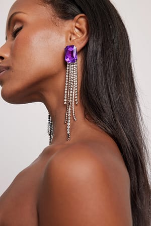 Purple Grote hangende oorbellen met grote steen en strass