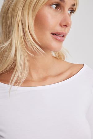 White Boat Neck Long Sleeve Top