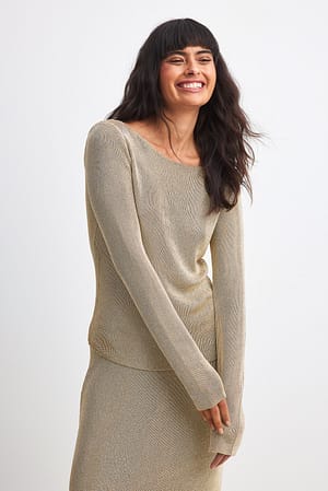 Gold Boat Neck Knitted Metallic Sweater