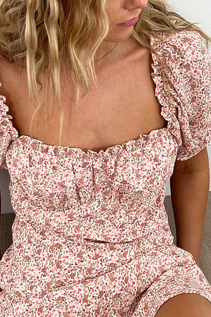 Nude Pink Floral Ruched Chest Mini Dress