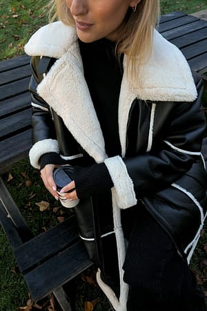 Black Wiązana kurtka ze sztucznego futra