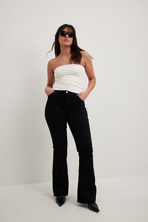 Black Højtaljede løse jeans med stretch