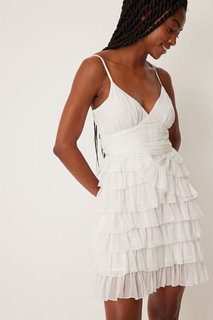Offwhite Bottom Frill Mini Strap Dress