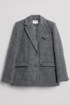 Dark Grey Brushed Wool Blend Oversized Blazer
