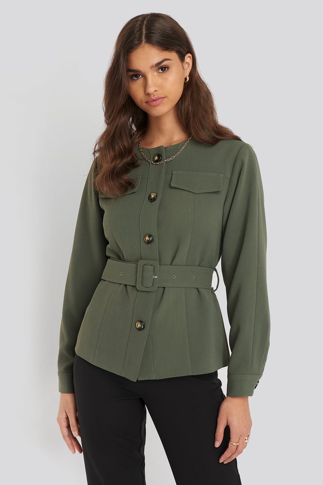 Buckle Belted Jacket Khaki