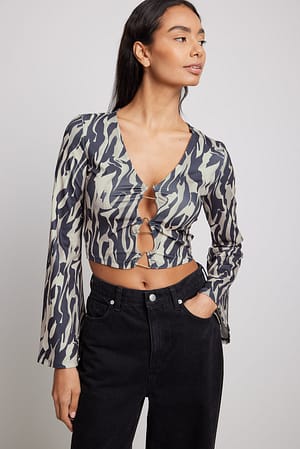 Animal Print Buckle Detail Cut Out Top