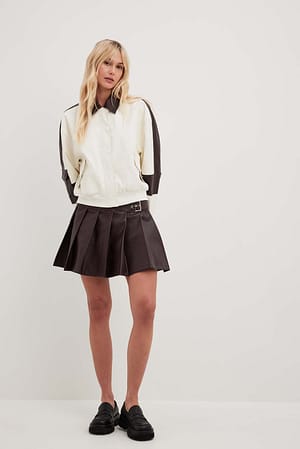 Brown Buckle Detail Mini PU Skirt