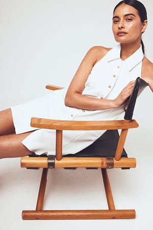 White A-lijn mini-jurk met knoopdetail