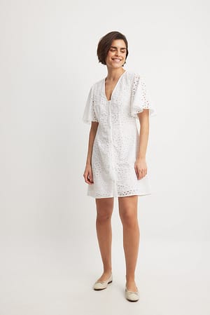 White Buttoned Anglaise Mini Dress