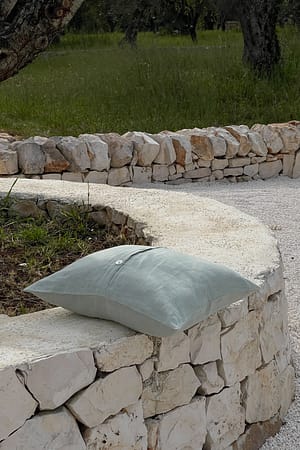 Green Buttoned Linen Cushion Cover