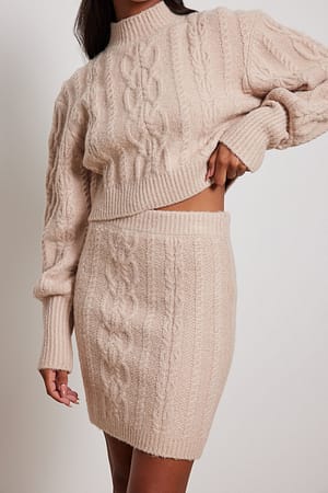 Beige Melange Cable Knitted Mini Skirt