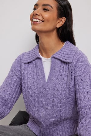 Lilac Cable Knitted Collar Sweater