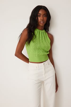 Bright Green Cable Knitted Open Back Top