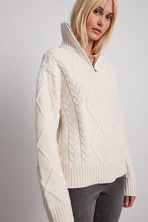 Gardenia Cable Knitted Zip Detail Sweater