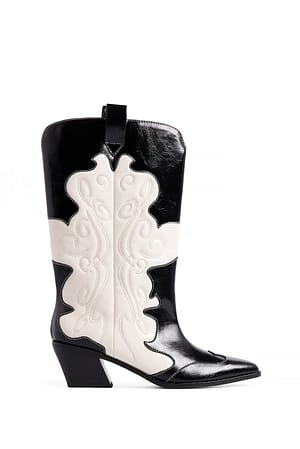 Black/White Calf Cowboy Boots