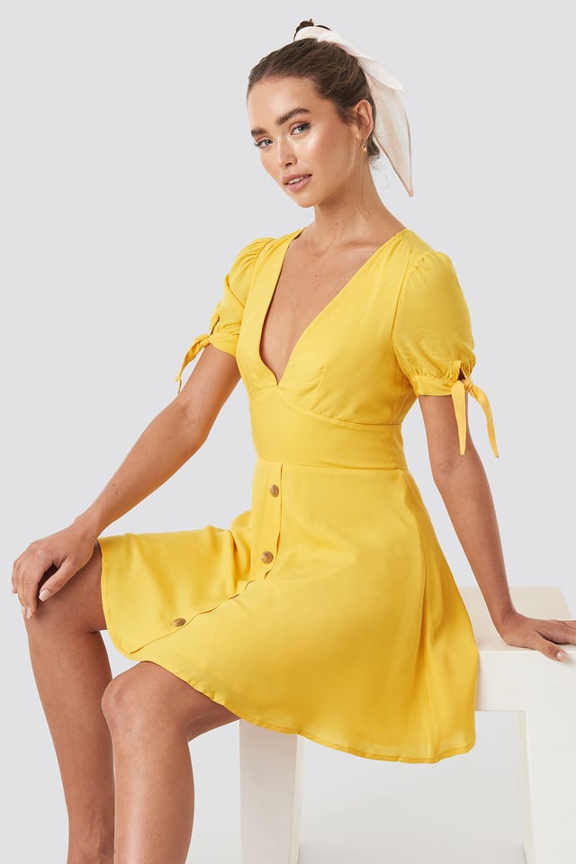 Button detail mini dress Yellow