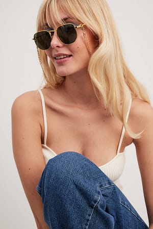 Gold Chain Detailed Metal Recycled Sunglasses