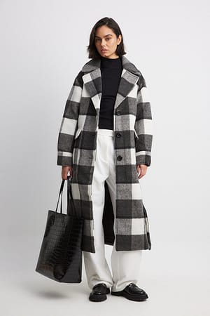 Black/White Checked Oversized Belted Coat