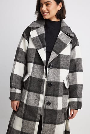 Checked Oversized Belted Coat Checkered | NA-KD