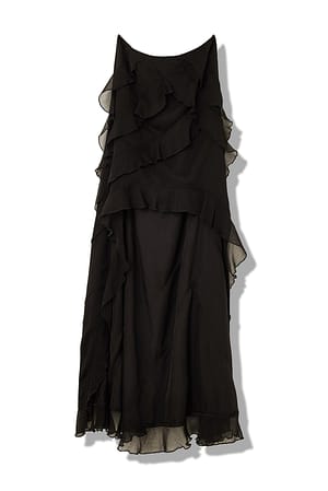 Black Chiffon Frill Detail Maxi Skirt
