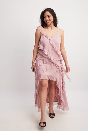 Dusty Dark Pink Chiffon Frill Detail Maxi Skirt