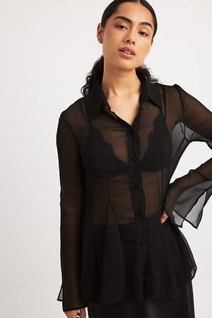 Black Chiffon blouse met naaddetail