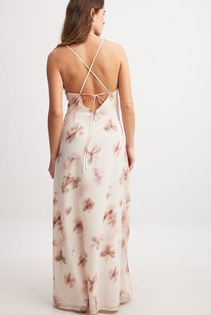 Post Floral Chiffon Tie Back Detail Maxi Dress