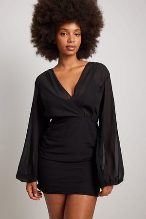 Black Chiffon V-neck Dress