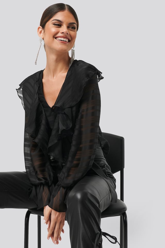 Flounce Front Blouse Black
