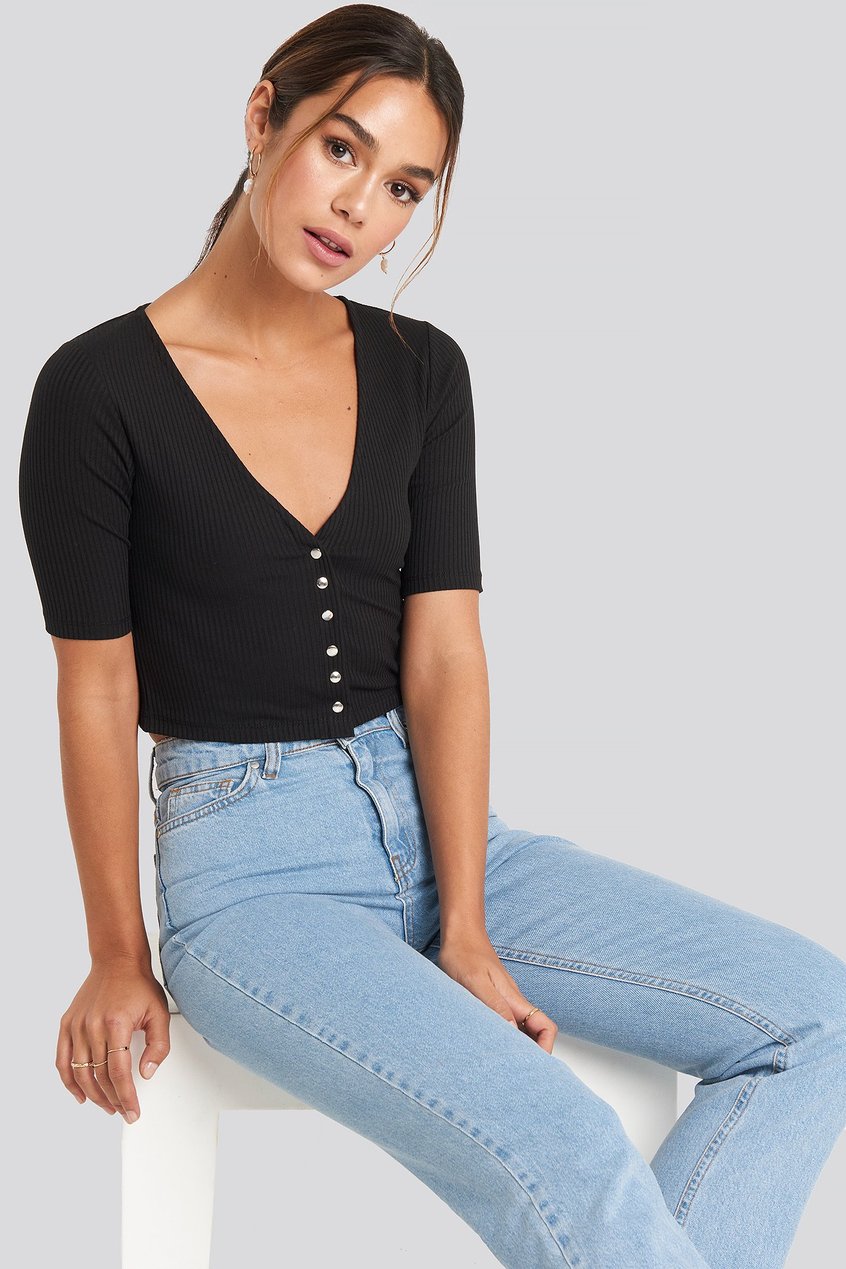 Oberteile Influencer Collections | V-neck Cropped Jersey Top - GY82892