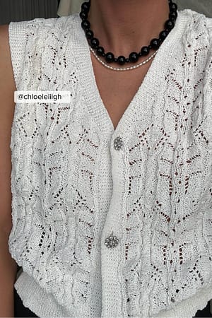 Offwhite Knitted Rhinestone Button Vest