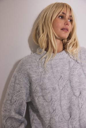 Grey Chunky Cable Knitted Sweater