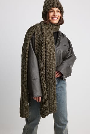 Olive Green Chunky Knitted Scarf