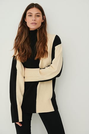 Black/Creme Claire Rose x NA-KD Two Coloured High Neck Sweater