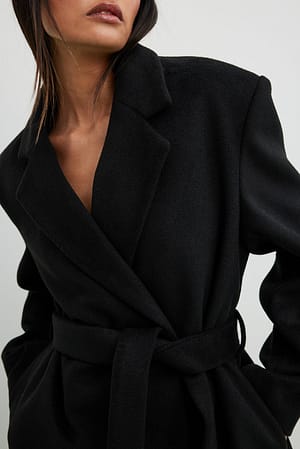 Black Classic Belted Short Coat